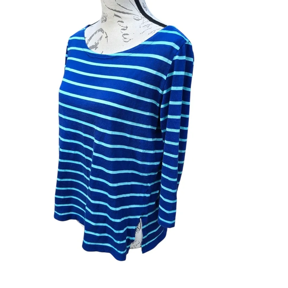 Club Monaco -632 Striped Top Boat Neck 3/4 Sleeve Casual Blue T-Shirt‎ Large